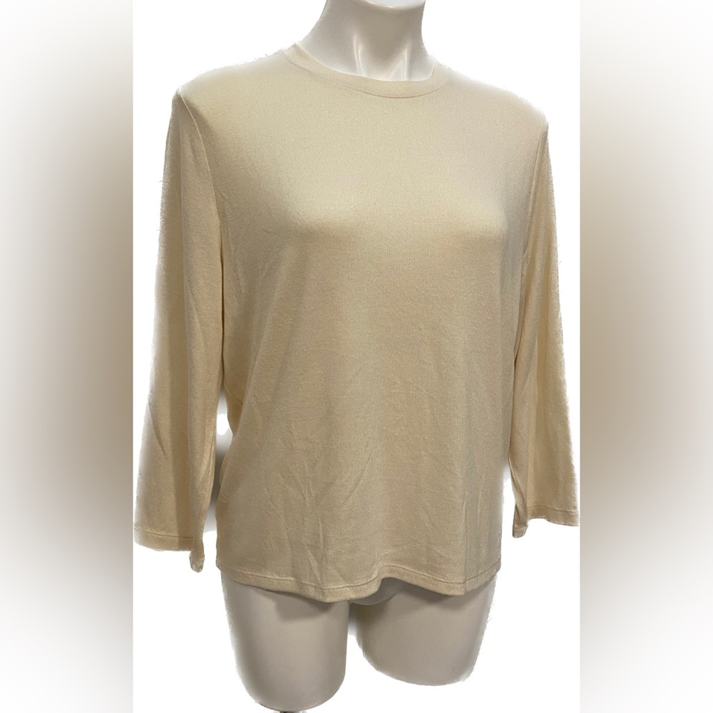 VINCE NEUTRAL CHAMPAGNE THREE QUARTER SLEEVE CREW SOFT SWEATER TOP